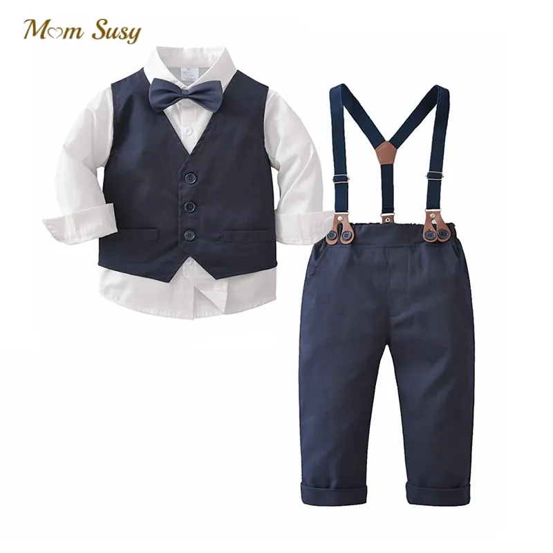 Baby Boy Formal Clothes Set Vest+Suspender Pant+Shirt+Bow Tie 4PCS Infant Toddler Child Suit Party Baby Clothing Set 1-7Y