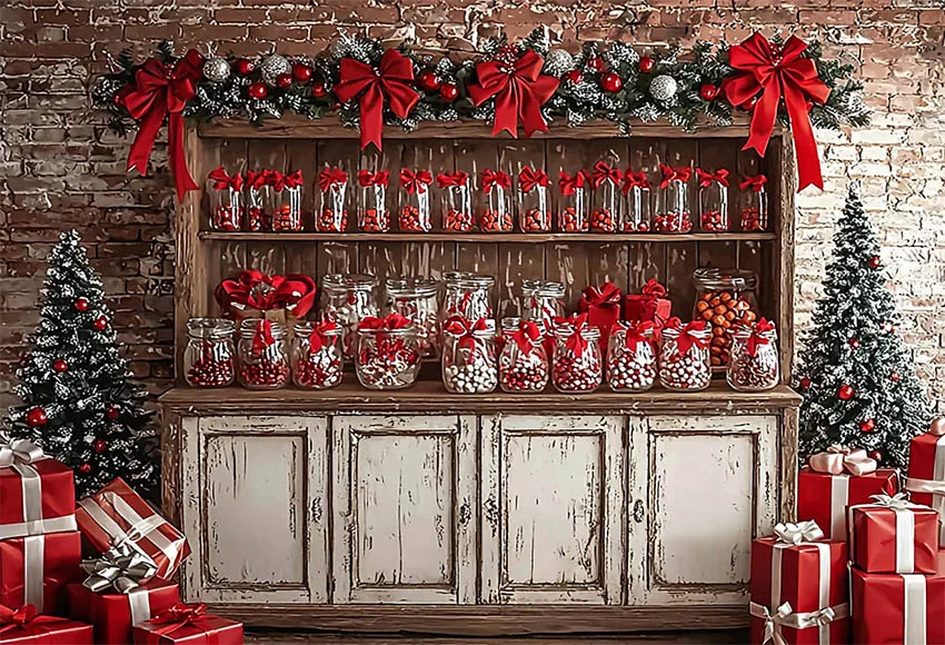 Mehofond-خلفية تصوير قديمة بقوس أحمر ، خلفيات صور ، خزانة خشبية ، متجر حلوى عيد الميلاد ، ديكور حفلة عيد ميلاد الطفل