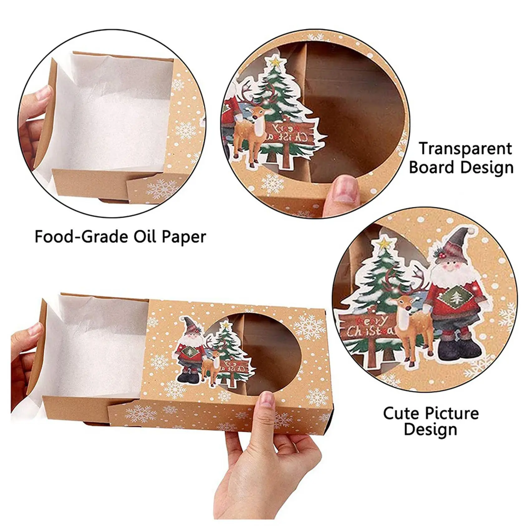 【COUPON!】24Pcs Christmas Cookie Box Food Safe Kraft Paper Baking Box for Packaging Cakes Pastries At Christmas Parties Set