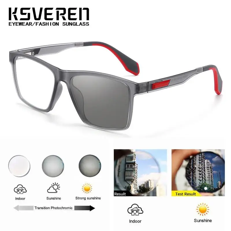 KSVEREN TR90 Square Photochromic Reading Glasses for Women Men Fashion Optical Eyewear Prescription Glasses Glasses Frame