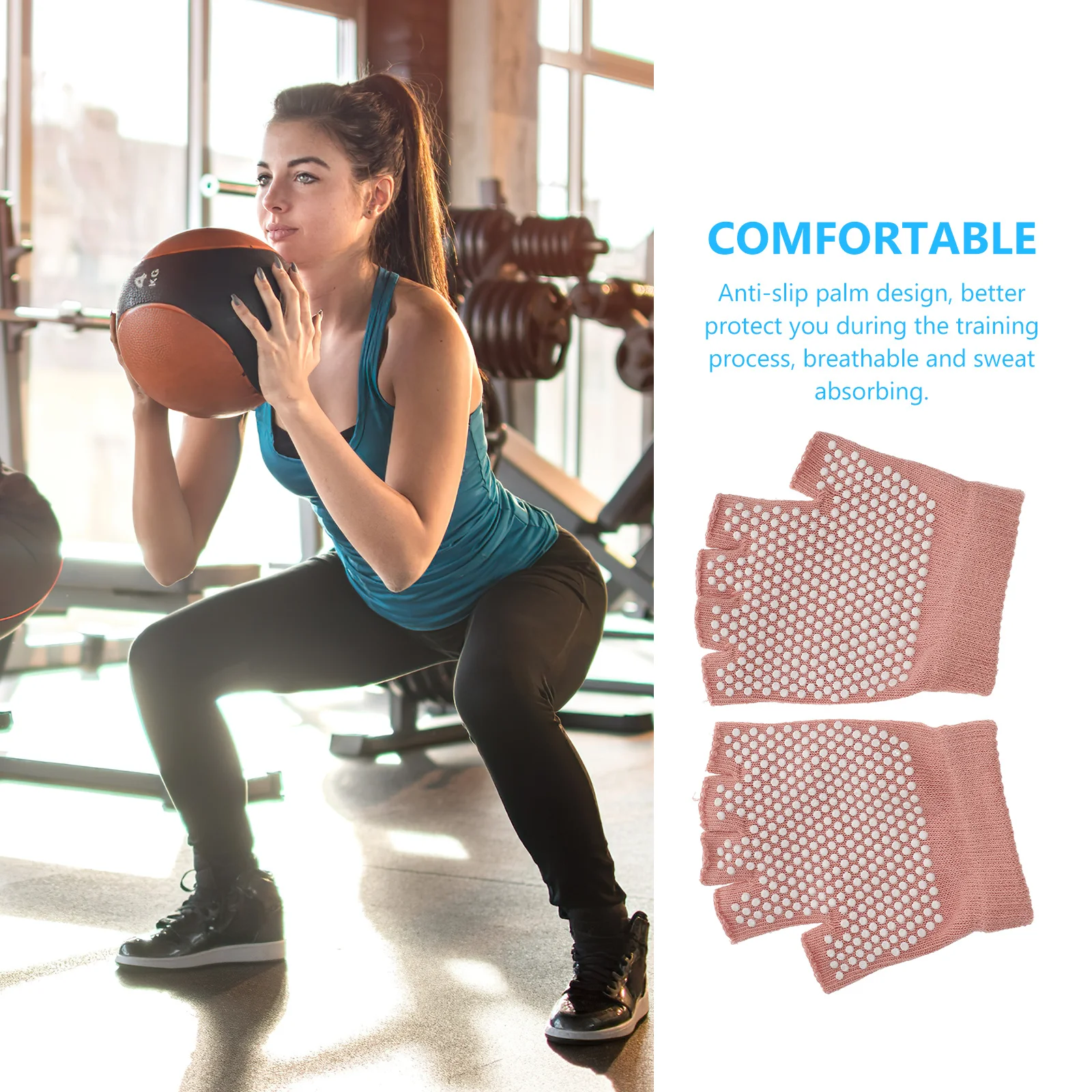 

1Pair Durable Non-Slip Yoga Gloves Pink Fingerless Workout Accessories Breathable Cotton Fitness Training Half Finger Gloves