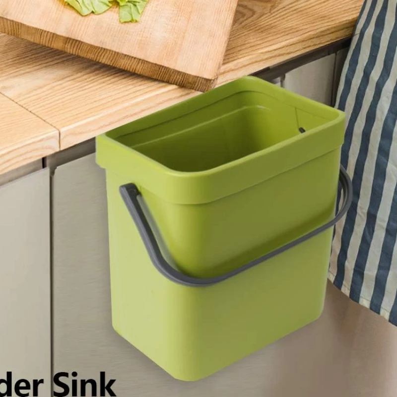 Small Hanging Trash Can Lid Under Kitchen Sink 5 Liter Plastic Trash Can Food Waste Bin Kitchen Countertop Compost Bin Bathroom