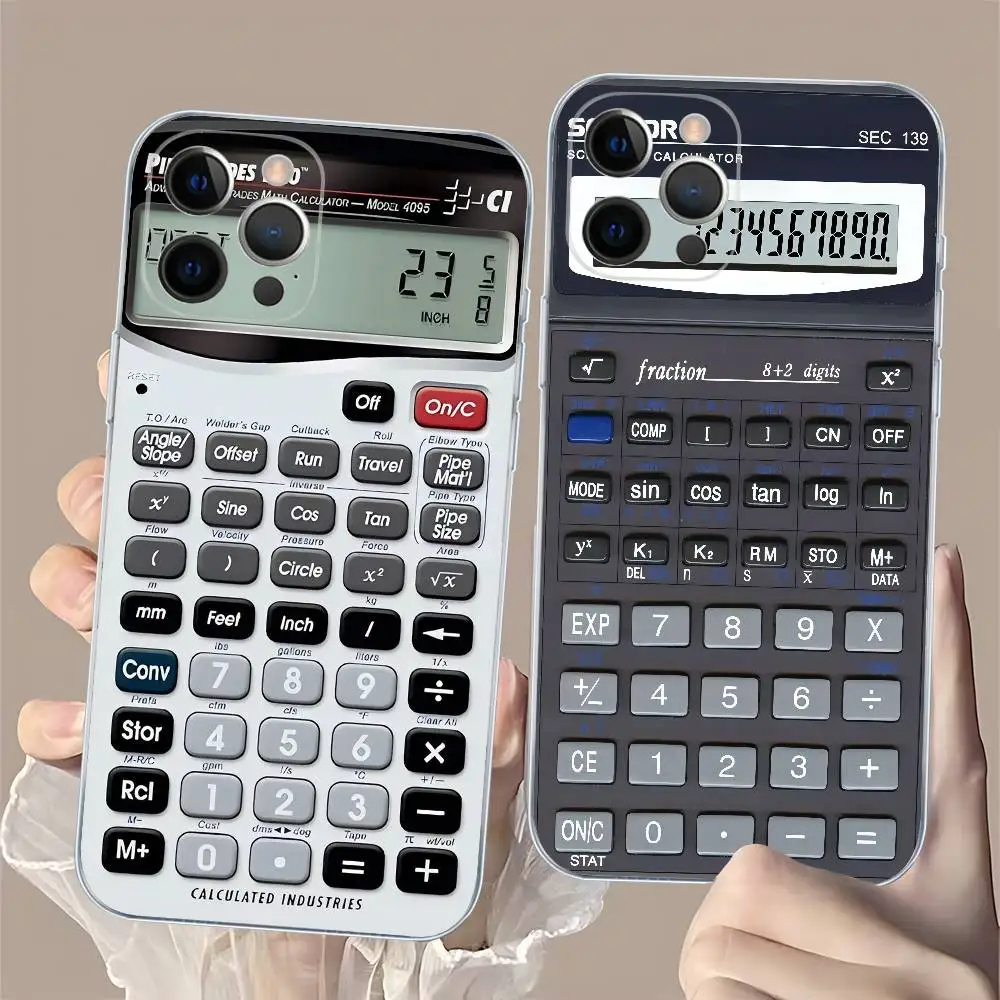 

Funny Stylish Calculator Pattern Transparent Phone Case for iPhone 17 Air 16 Pro Max 15 14 13 12 11Plus Shockproof Cover