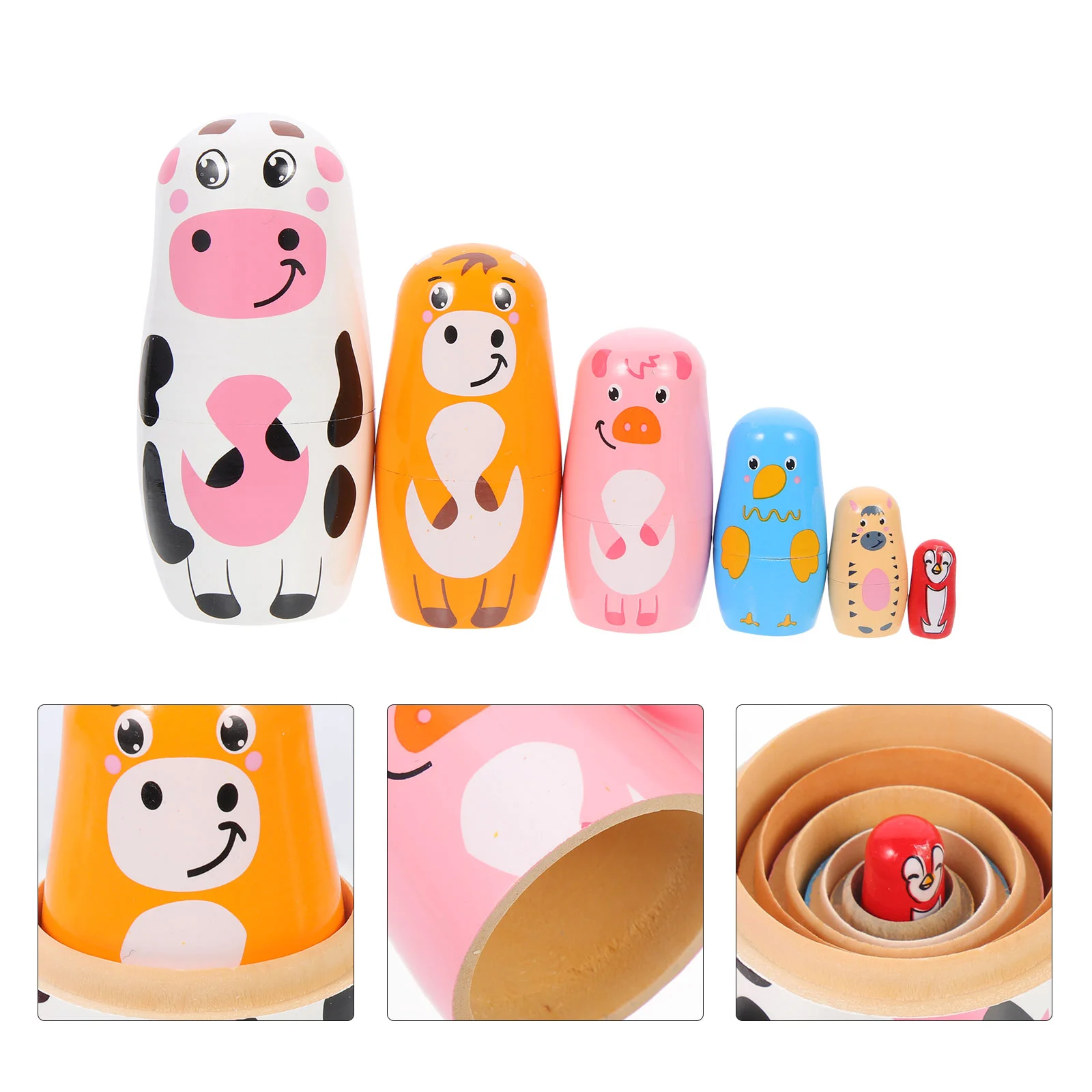 

Cow Matryoshka Decor Russian Toy Wooden Birthday Gifts Nesting Dolls Hand Drawing Kids Child