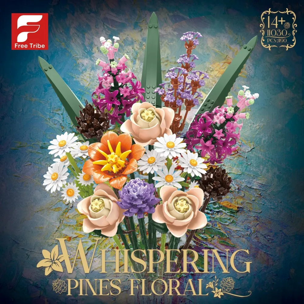 1190 pièces Blocs de construction Bouquet de fleurs épanouies Rose Lys Œillet Modèle de fleurs préservées Briques de décoration Maison Cadeau pour adultes Jouets