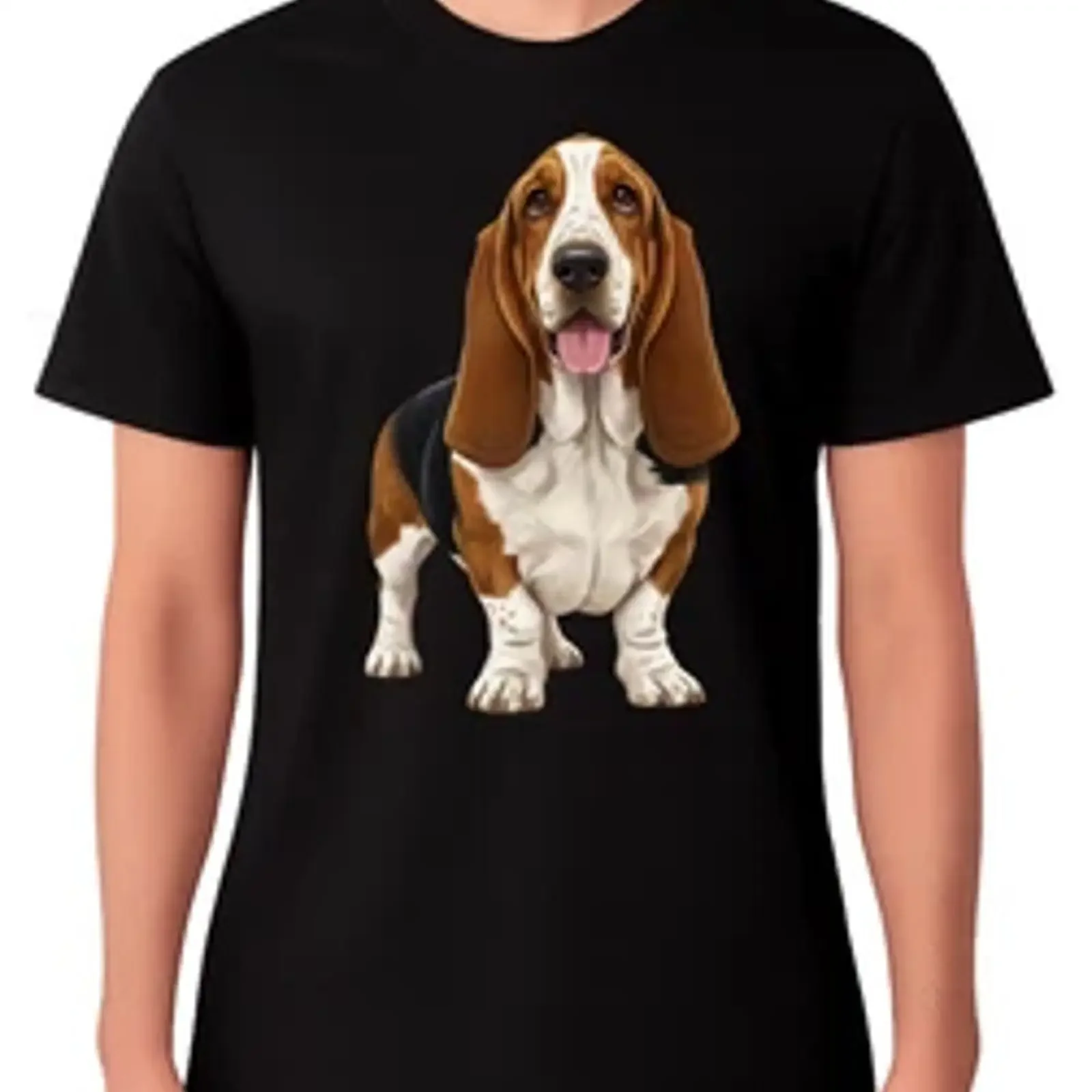 Cute Basset Hound Dog Illustration T Shirt Pet Lover  vintage Washed Soft streetwear Versatile Breathable Casual Slightly