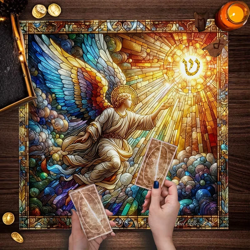 50/75/110/137cm Stained Glass Angel Wing Mystical Symbol Tarot Tablecloth Vibrant Print Altar Cloth Divination Spiritual Rituals