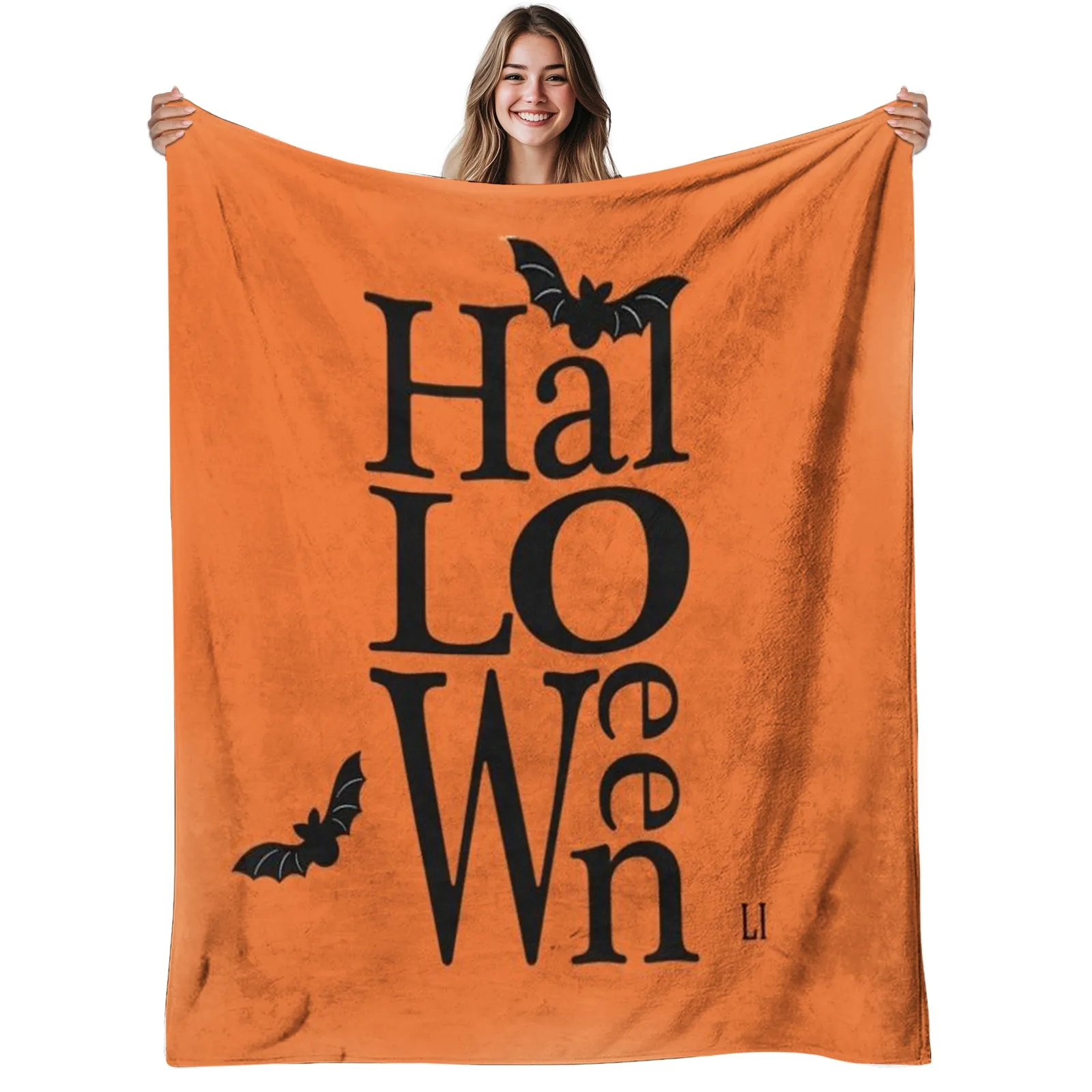 1pc All-Season Comfortable Flannel Blanket - Horror Bat Print And Halloween Letter Bedspread, Soft And Warm 280Gsm Bedding, Suit