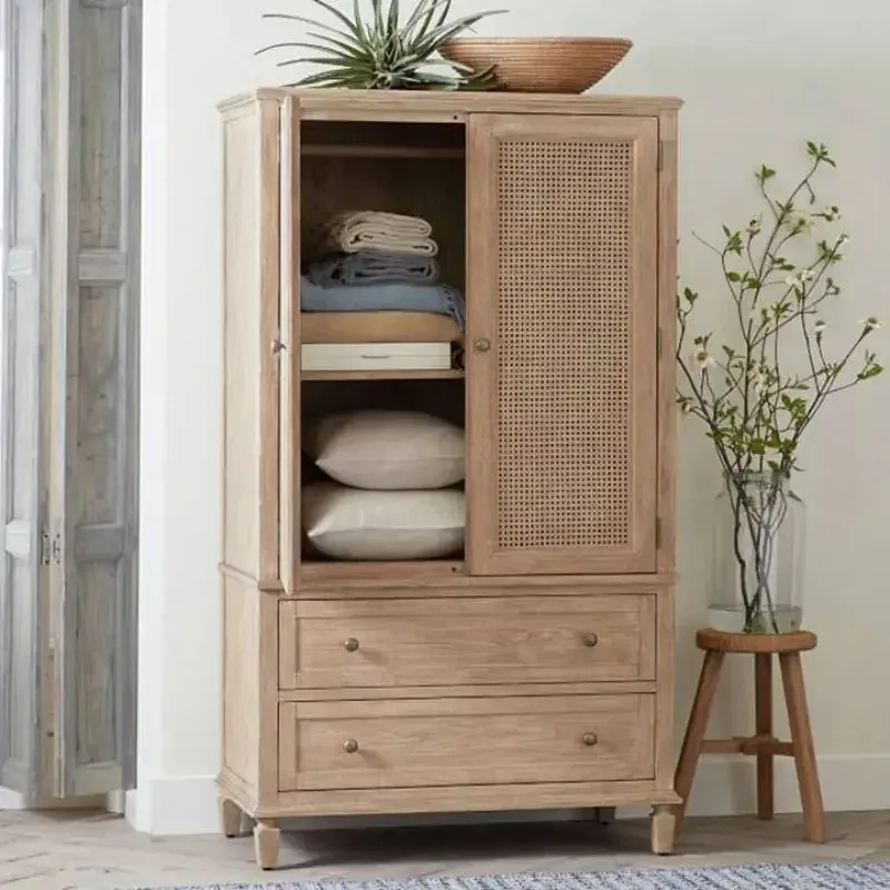 European Rattan Wardrobe Closet Adults Customized Space Saving Wooden Wardrobes Storage Organizer Armadio Guardaroba Furniture