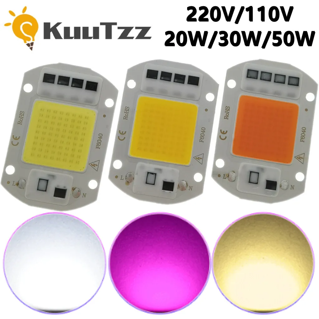 Puce intelligente IC LED COB, pas besoin de pilote pour budgétaire bricolage, ampoule LED, lampe à puce extérieure, 110V, 220V, 20W, 30W, 50W