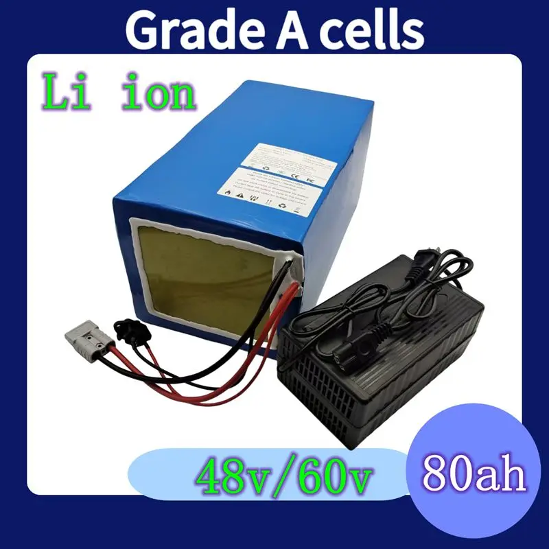 48V 80AH 60V High Capacity Li-ion Battery with BMS 13S 16S for Electric Scooter Bike Tricycle Go-Kart including Charger