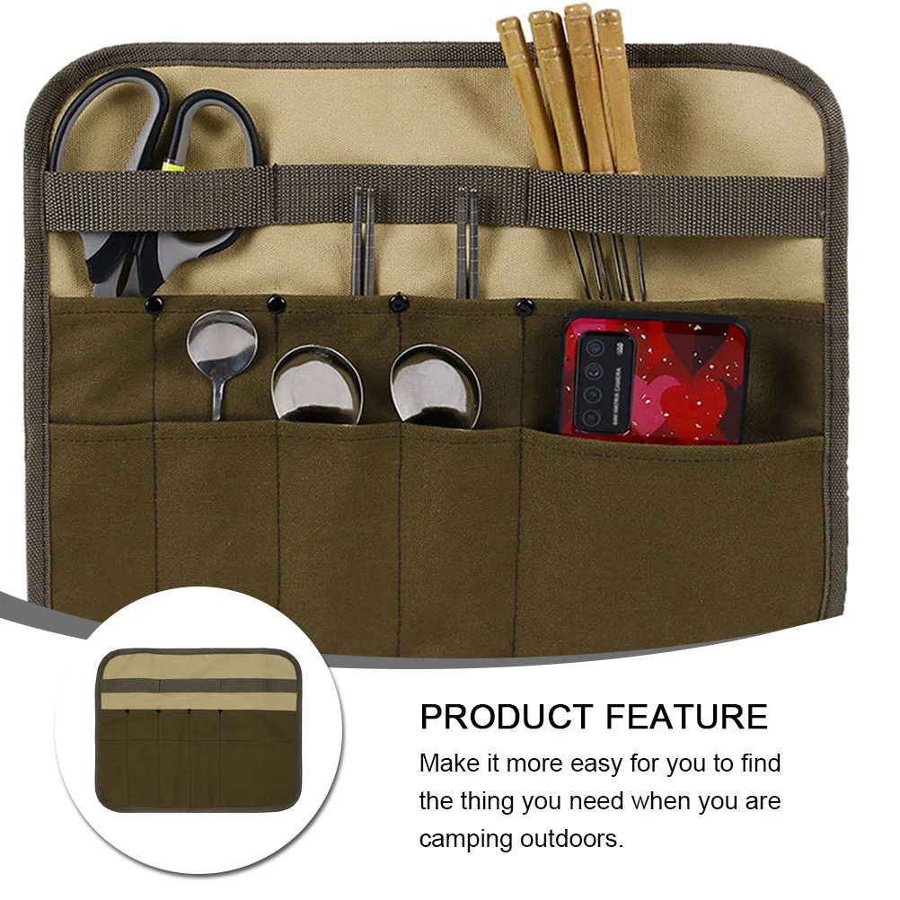 กระเป๋าผ้าแคนวาสสำหรับใส่ภาชนะบนโต๊ะอาหาร น้ำหนักเบา เหมาะสำหรับใส่เครื่องครัวสำหรับตั้งแคมป์ ปิกนิก บาร์บีคิว เดินป่า และจัดเก็บอุปกรณ์