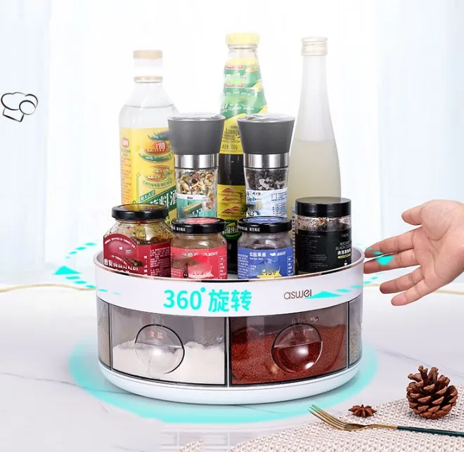 

360 Degree Dust-Proof Multifunctional Revolving Turnable Spice Box 6 Compartment Oilproof Non-slip for Home Kitchen Supplies