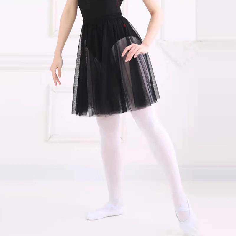 Professional White Black Mesh Lace 50CM Long Ballet Tutu Adults Ballerina Dance Elastic Waist Tulle Ball Skirt Tutu Wholesale