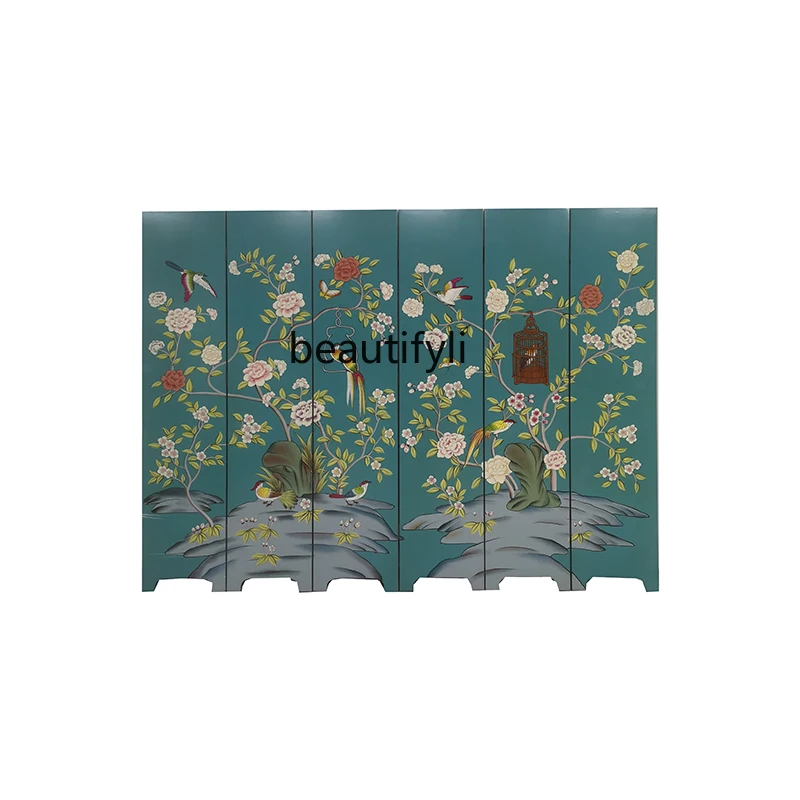 Chinese Screen Pure Hand Drawing Partition Living Room Xuan Folding Lacquer Painting Mobile Office Hotel Decorative Painting