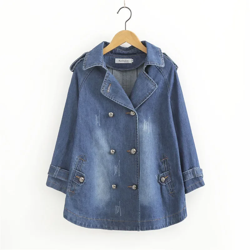 

Vintage Denim short coat women Korean fashion doll collar Long sleeve cape jeans jacket Female loose Cowboy outerwear tops