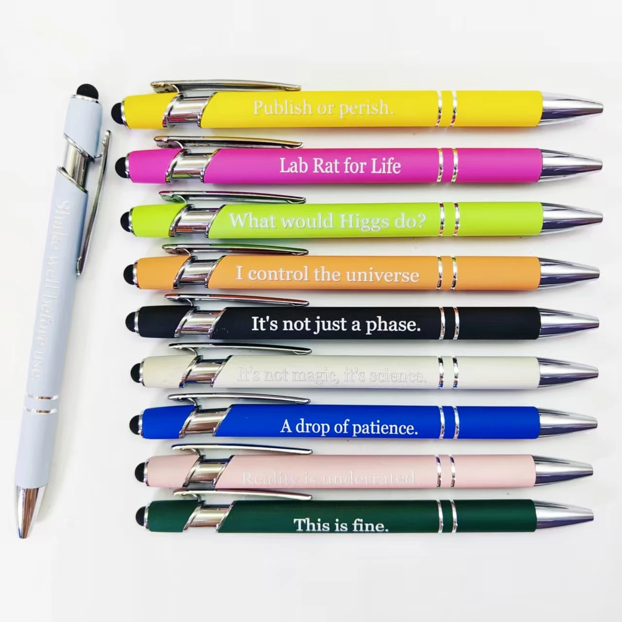 

10pcs Laboratory phrase metal engraving pen, touch screen press metal Ballpoint pen, stationery office pen