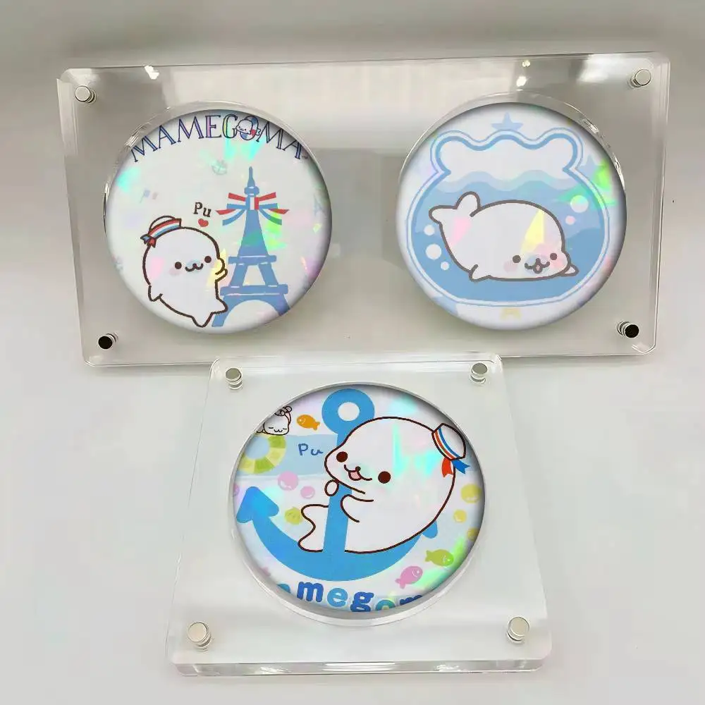 CUTE M-Mamegoma Seal Meme   Round Badge Game Figure Button Pin Tinplate Brooch Clothes Bag Accessories Friends Gift