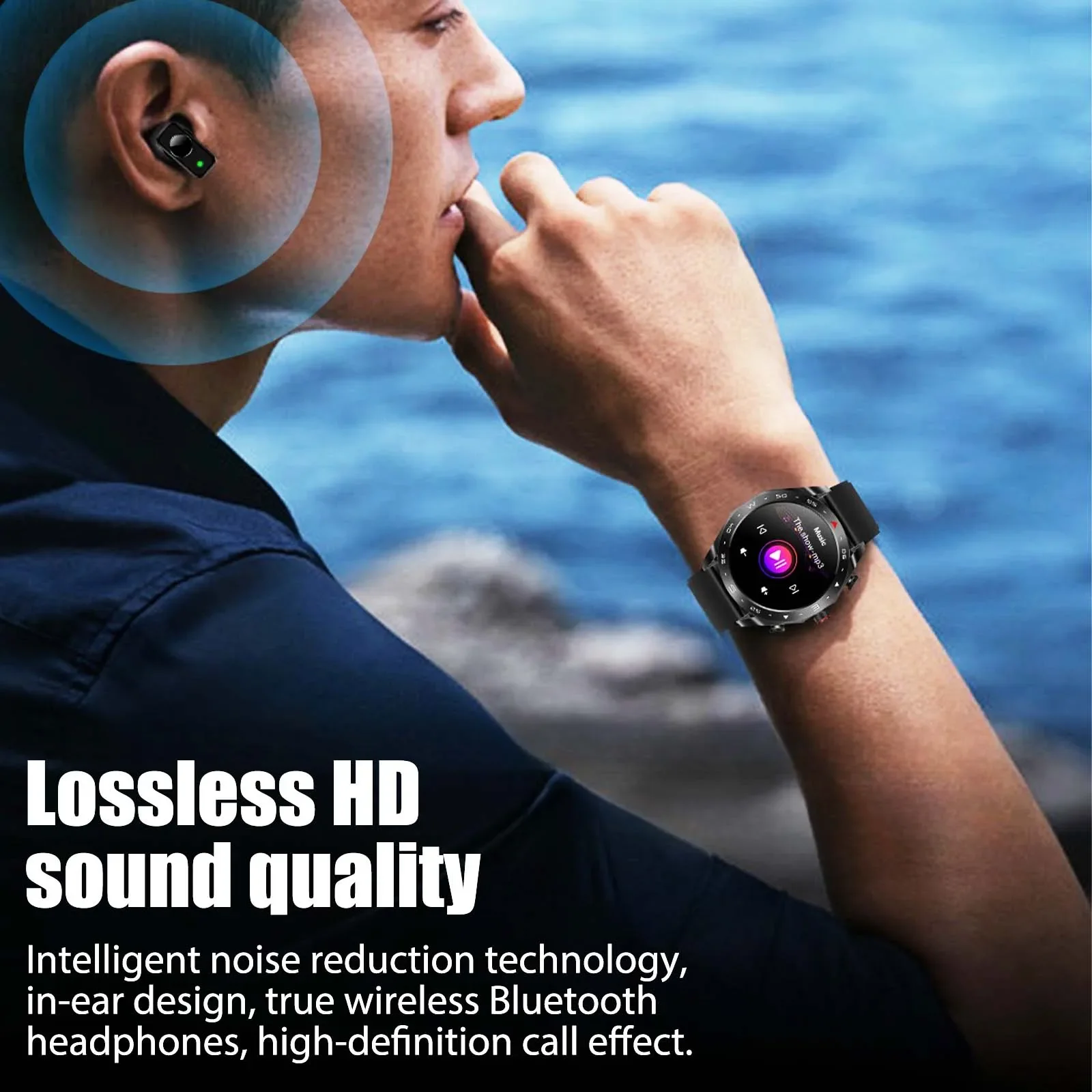 Smartwatch 2024 T95 untuk pria. 1.52 IPS 2-in-1 dengan earbud. Kebugaran, panggilan Bluetooth, pelacakan tekanan darah & jantung.