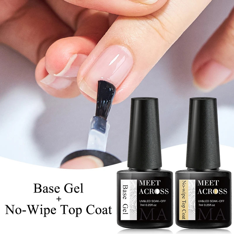 MEET ACROSS 7ml Base in gel Top Coat Base in gomma Gel di rinforzo per unghie Manicure Soak Off Funzione LED UV Vanrish Nail Art