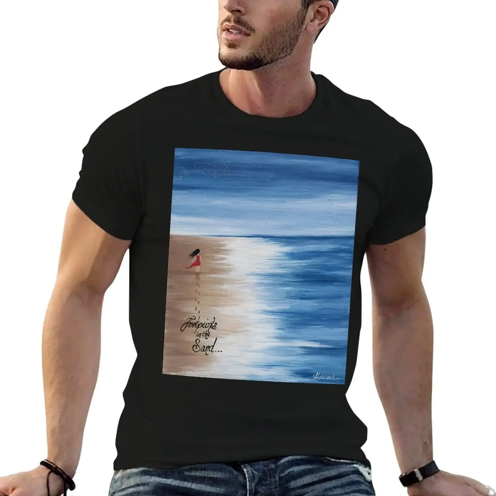 Footprints T-Shirt topping for a boy graphic tee shirt mens t shirts top quality