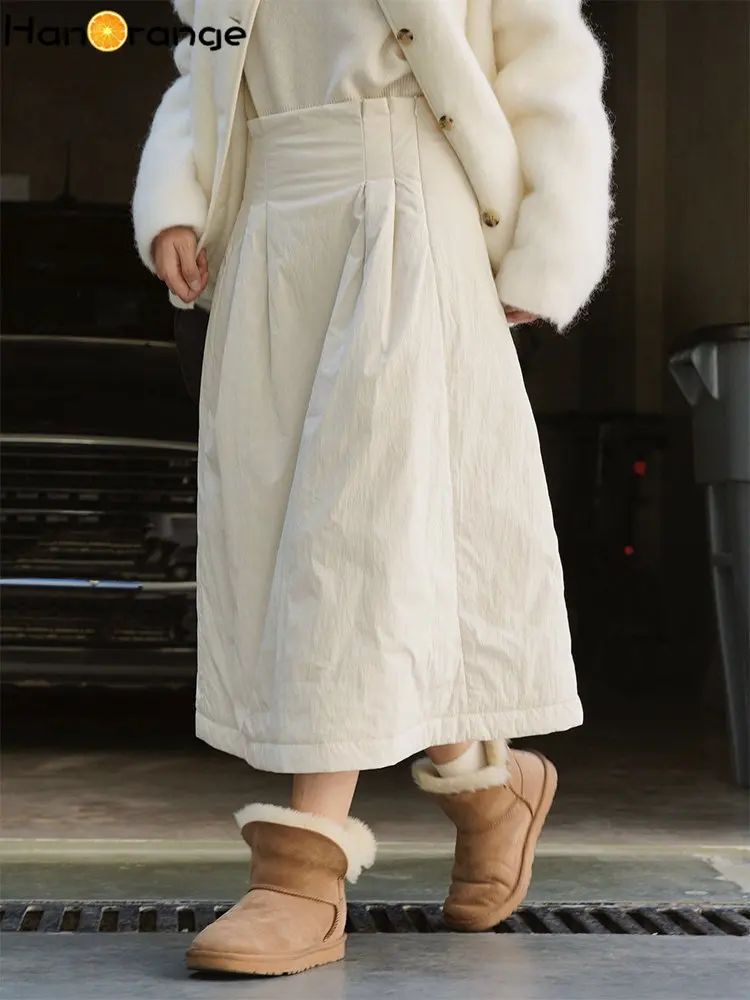 HanOrange 2026 Winter Thickened Cotton Half Skirt Loose Casual Mid length Warm A-line Long Skirt Women
