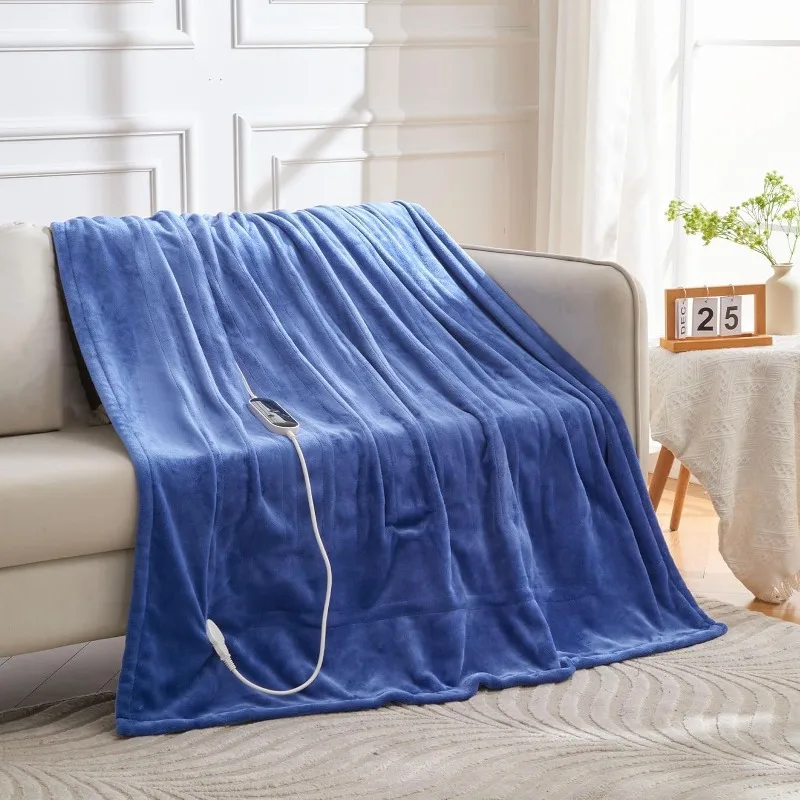 Electric Blanket Heated Throw, Soft Flannel Heating Blanket with 8 Hours Auto Off 10 Fast Heating Levels Machine Washable