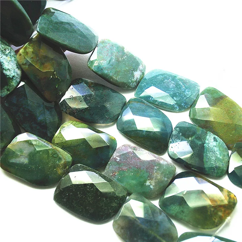 

12PCS Natural Faceted Moss Agate Stone String 25X35MM For Women Fashion Necklace Making Accessories Good Quality
