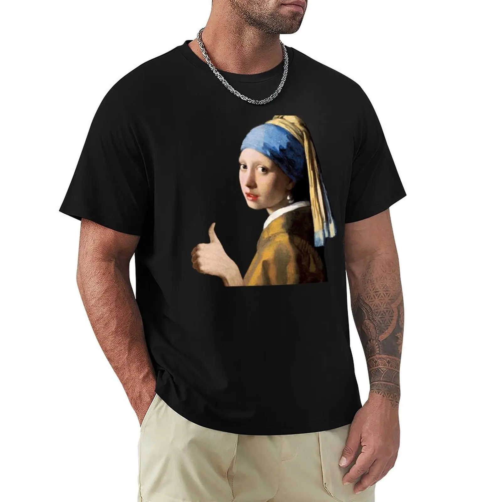 

Thumbs Up Girl with Pearl Earring T-Shirt Classic Graphic Short Sleeve Top