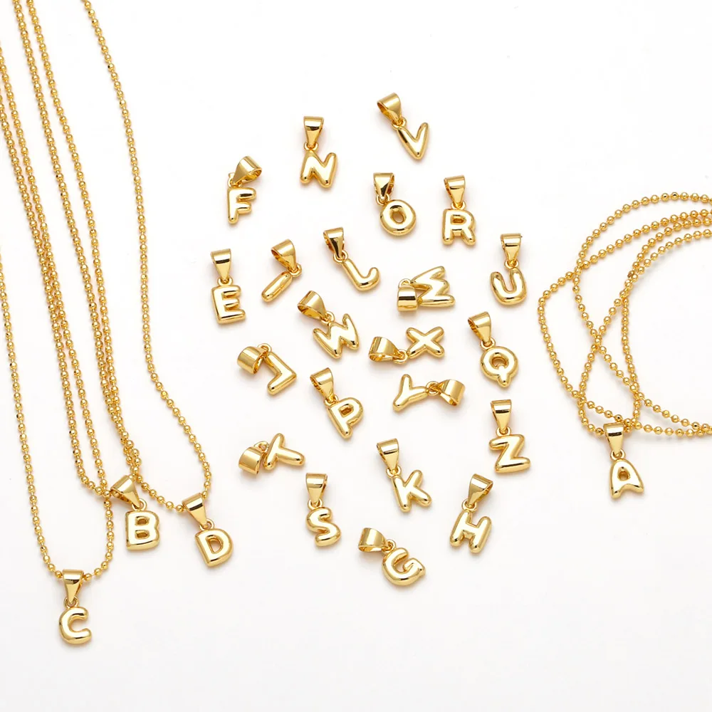 FLOLA Tiny Polished Initial Letter Pendant Necklaces For Women Custom Name Beads Chain Necklace Jewelry Gifts For Her nkeq67