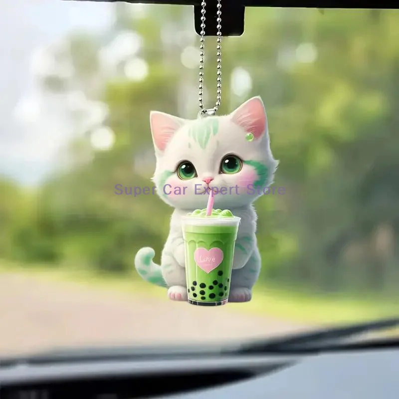 

1Pcs Flat 2D Cute Kitten Rearview Mirrors Pendant Car Hanging Ornament Car Decoration Accessories Gifts For Women Men Decoration