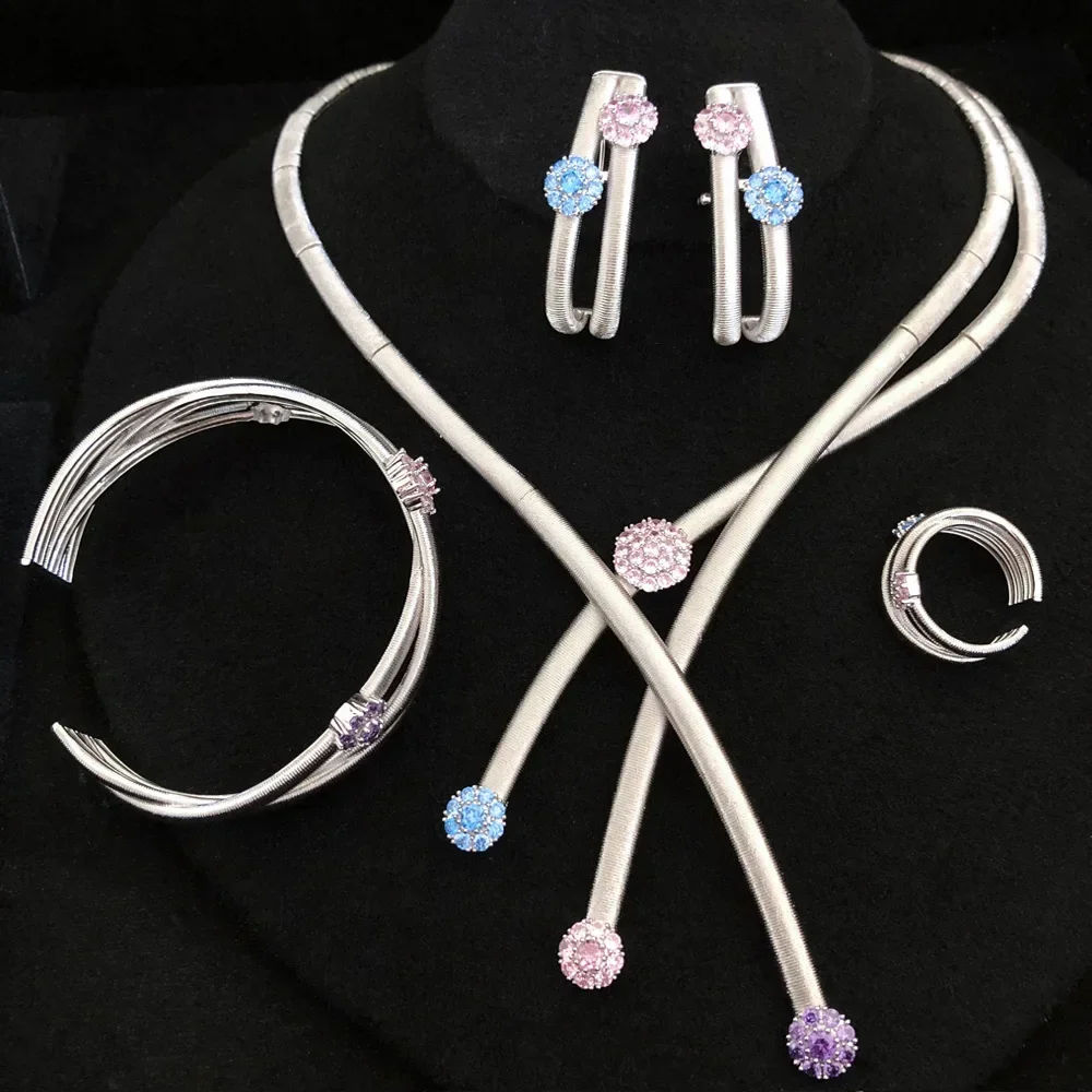 

New Fashion African Crossover Dubai Bridal Jewelry Set For Women Wedding Party Nigerian Choker Necklace Earring Accessory