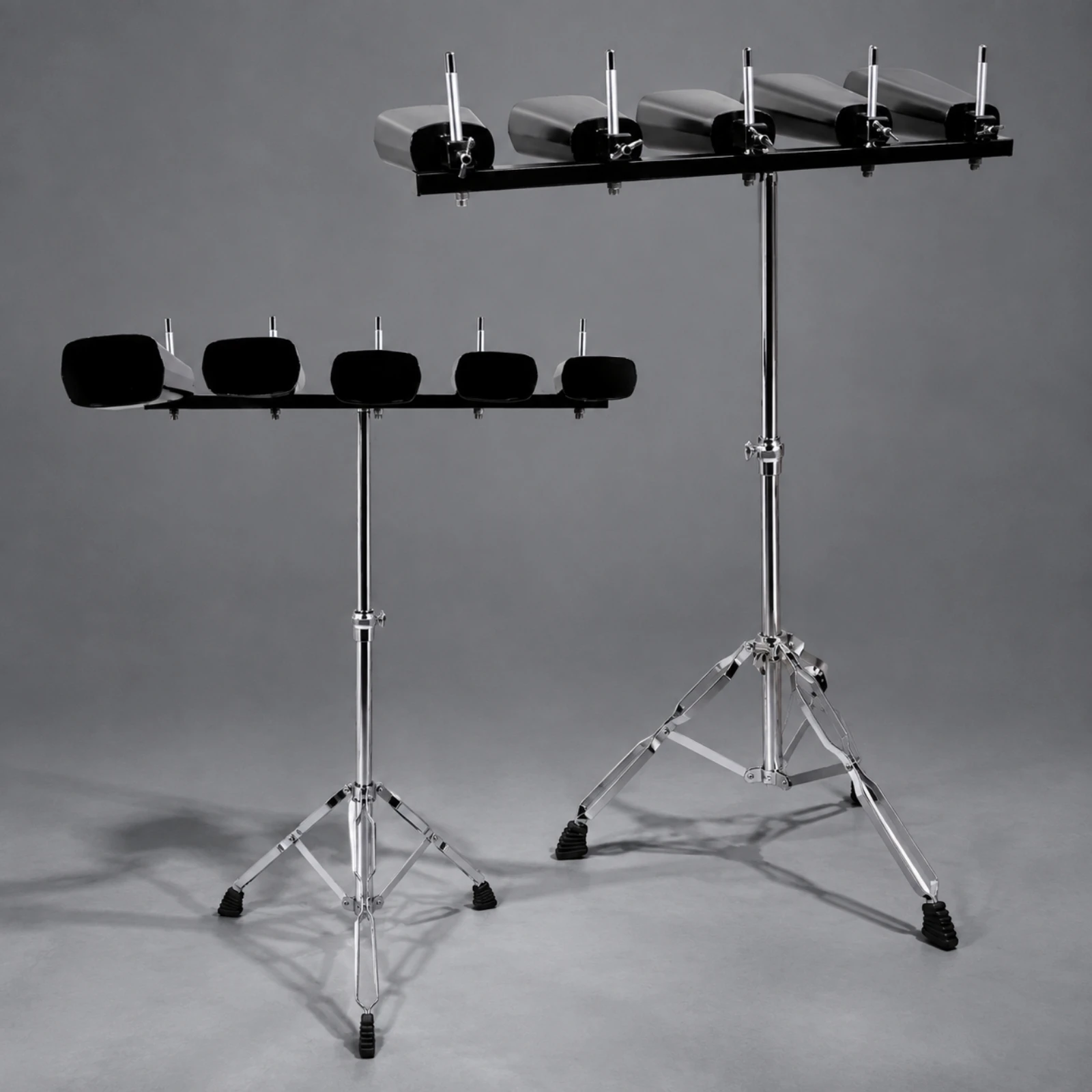5 Pieces Graduated Cowbell Set with Metal Rack Long-Lasting Rack-Mount Cowbell Drum Hardware Sturdy Rust Proof for Drummers