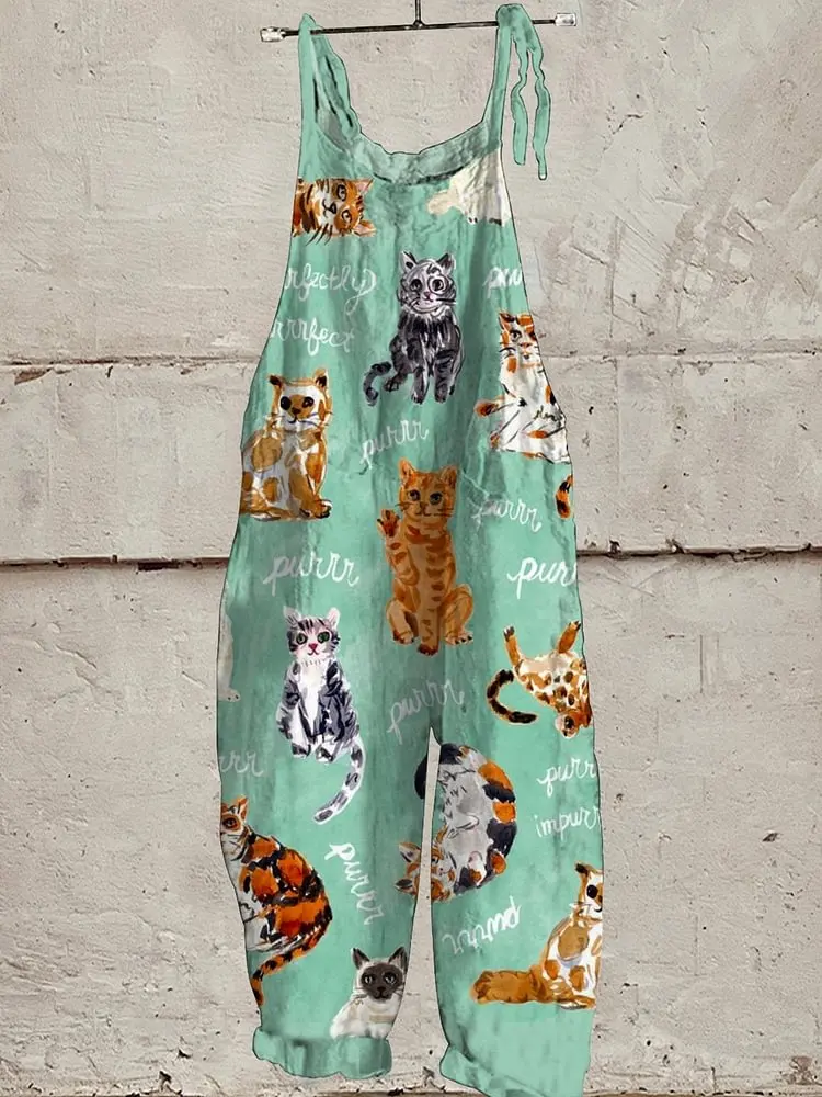 2025 Multi - Color Women's Casual Trousers Abstract Cartoon Animal And Plant Prints, Trendy & Fashionable One - Piece Design