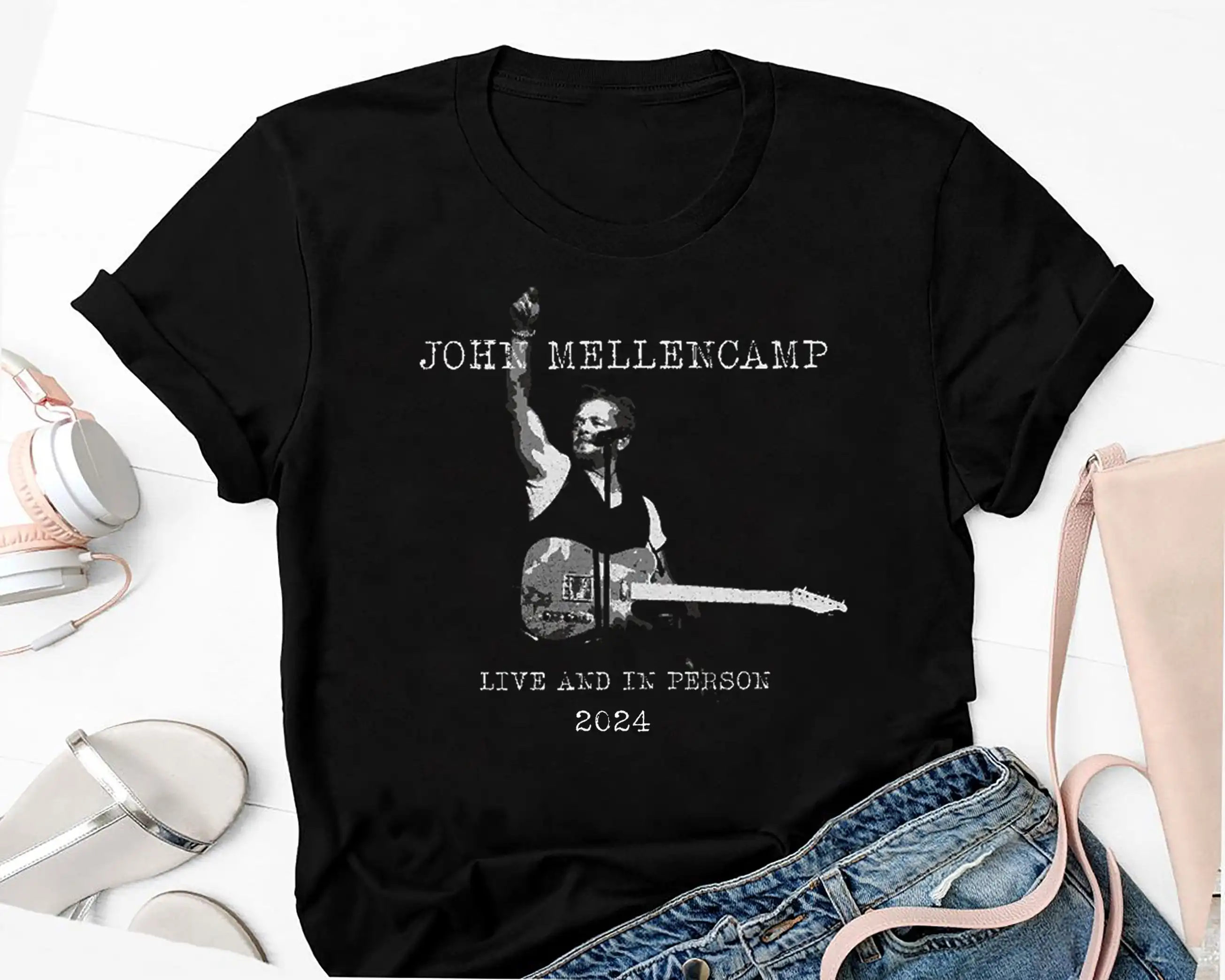 

2024 г., графическая рубашка John Mellencamp Tour, Винтажная футболка для живых людей 2024,90s, подарок фанату