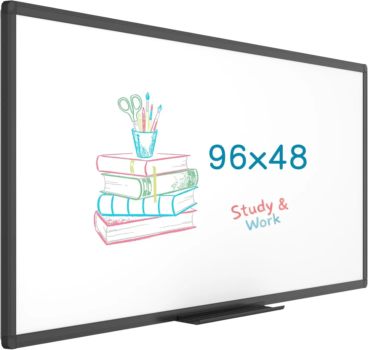 Quadro Branco Magnético Grande, 96x48 Polegadas com Estrutura de Alumínio Preta para Uso em Casa e Escritório