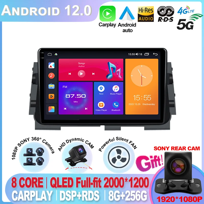 

Android 12 For NISSAN MICRA KICKS 2017-2019 Car radio Multimedia Player 2K-screens Auto Radio GPS Carplay 4G WiFi DSP Bluetooth