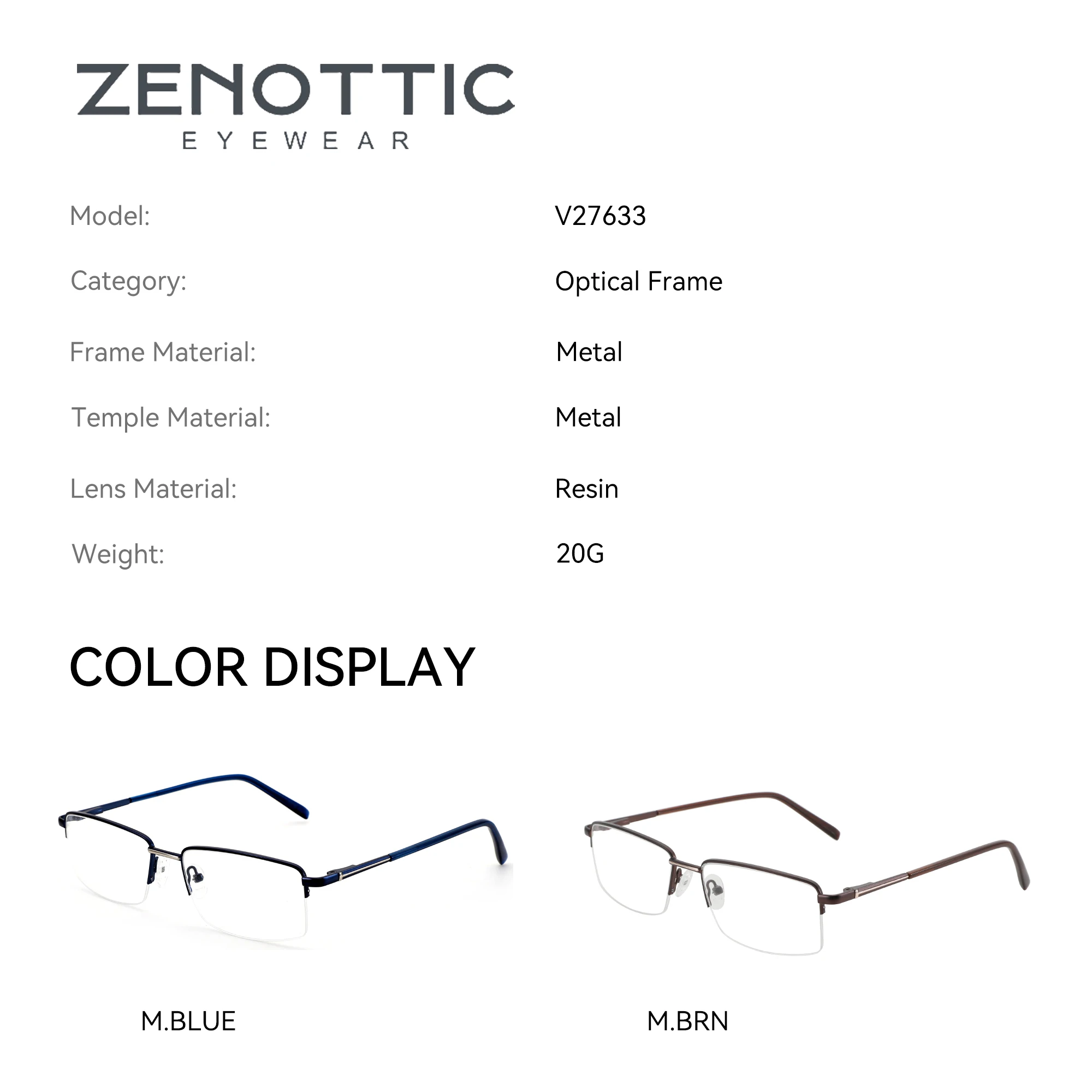 ZENOTTIC M Size Half Rim Square Prescription Glasses For Men Modish Metal Anti Blue Light Photochromic/Myopia Optical Eyewear