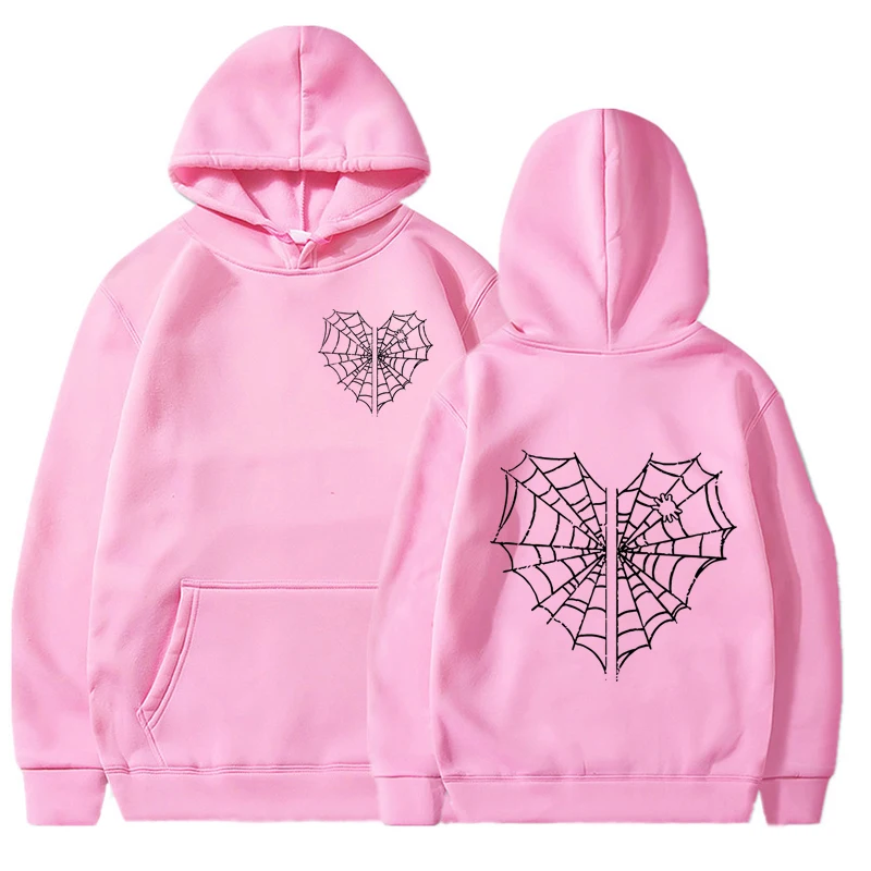 Casual Women Hoodies Spider Print Women Hoodie Stylish Hooded Sweatshirt Long Sleeve Top Autumn Winter Pink Hoodies Hooded