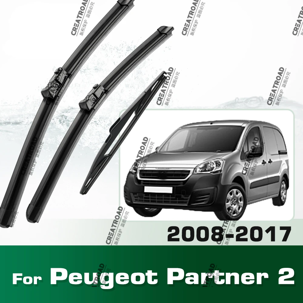 Wiper Front & Rear Wiper Blades For Peugeot Partner 2 2008-2017 2009 2010 2011 Windshield Windscreen Window Brushes 26