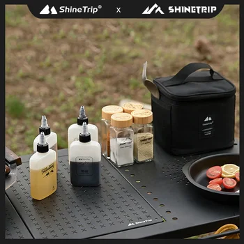 ShineTrip 야외 캠핑 향신료 병 세트, 피크닉 조미료 상자, 오일 병 디스펜서 항아리, 대나무 나무 뚜껑 밀폐 향신료 항아리