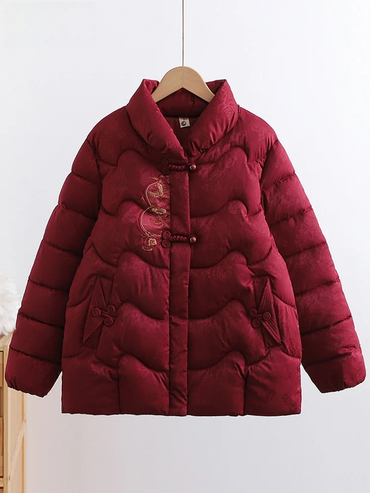 Ele Ort Embroidered Cotton Jaet For Middle-Aged And Ly Women Chinese Sle Button Cotton Coat Warm And Sli