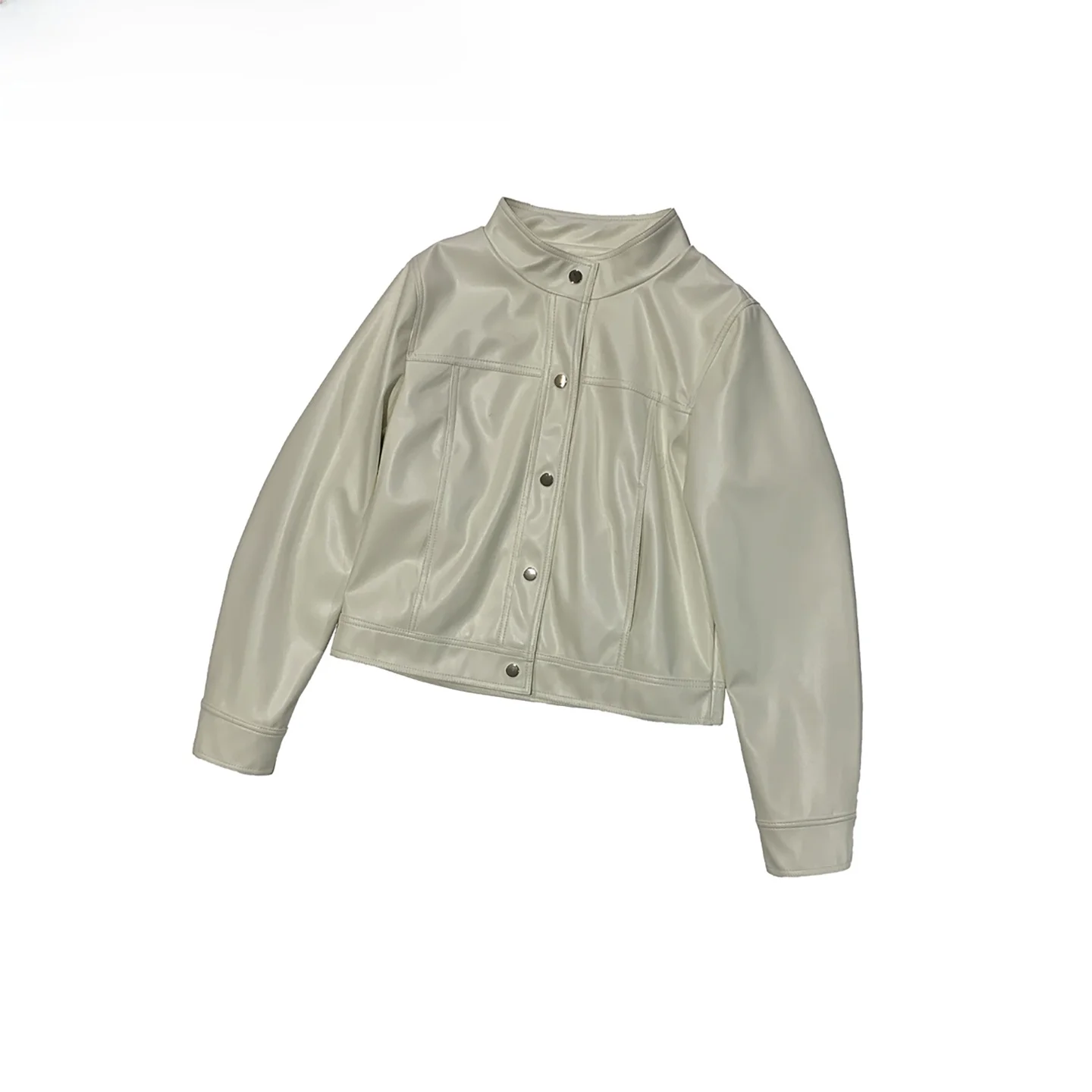 ネラッズーリ レディース スタンドカラー スリムフィット ホワイト PUレザー ジャケット ハイエンドセンセーション ファッショナブルなスモールサイズ レザーコート