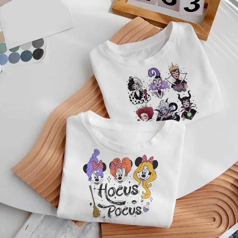 Hocus Pocus T-shirts Children Disney Stepmother Halloween for Girl Boy Clothes Tee Shirt Cartoons Kid Casual Short Sleeve Tops