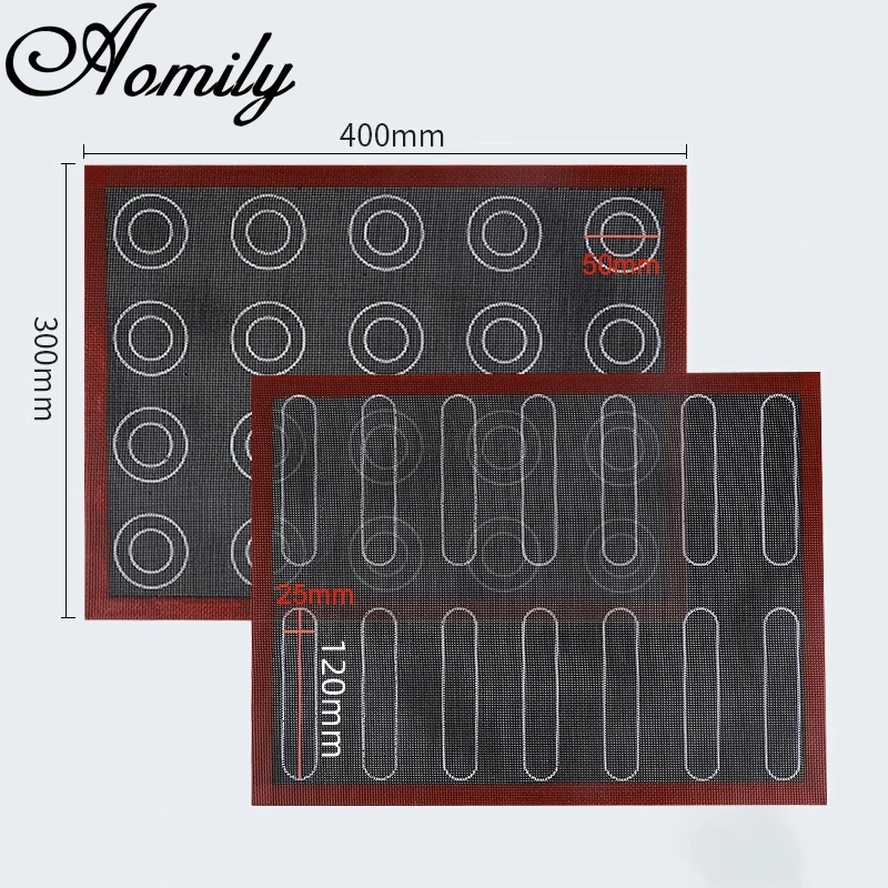 Aomily Silicone 30x40cm Two Sided In One Printing Macaroon Puff Baking Mat Non Stick Pastry Oven Cake Perforated Sheet Liner Mat