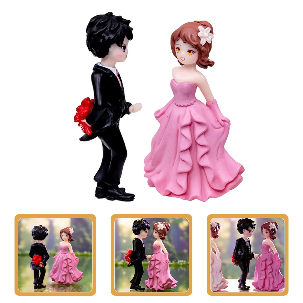 1 Set 1 Set Patung Resin Pasangan Pengantin Pria Wanita Dekorasi Kue Pernikahan Model Kecil untuk Dasbor Mobil Meja Pesta Dekorasi Rumah