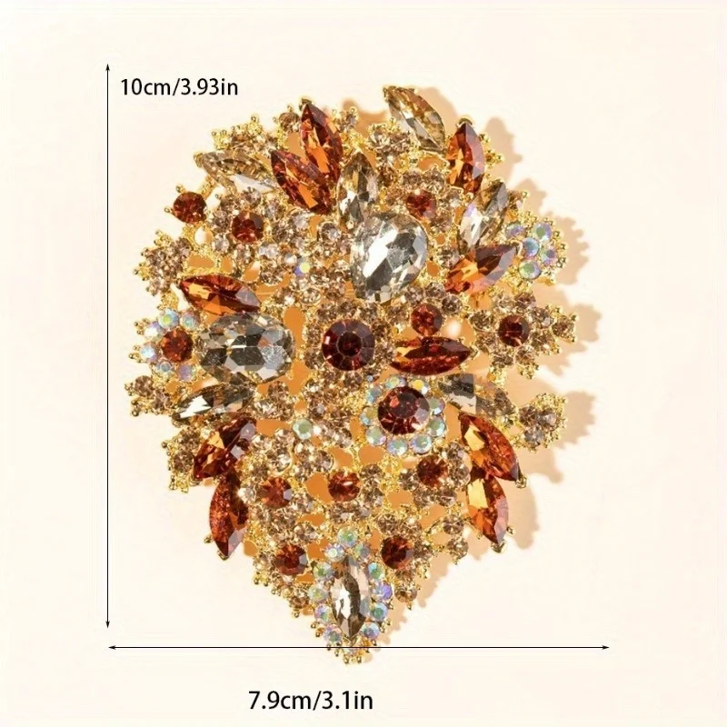 1pcs Retro Exaggerated Temperament Large Crystal Glass Brooches for Women Luxury Multicolor Rhinestone Pins