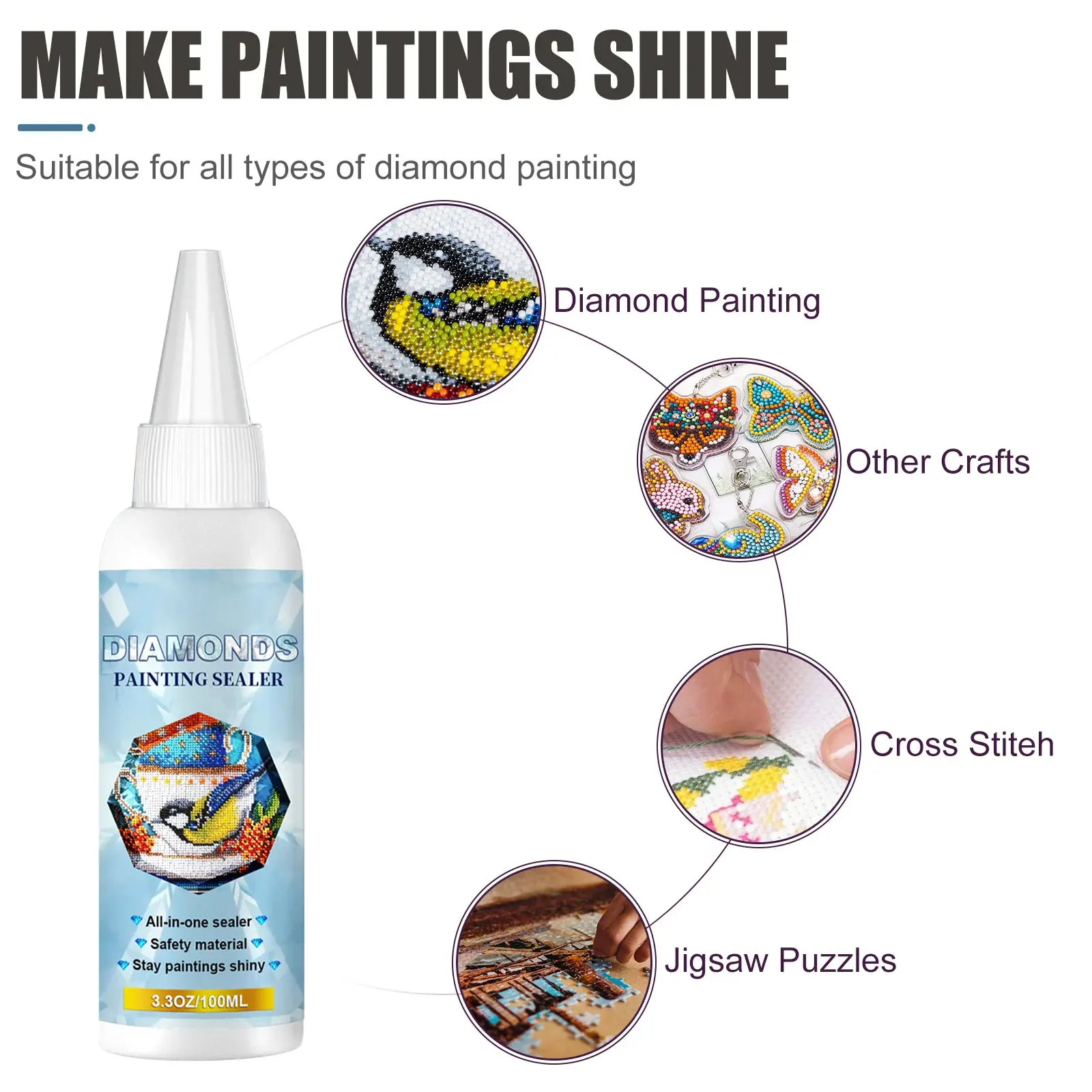 Diamond Painting Sealer Glue DIY 5D Diamond Painting Puzzle Brightener Transparent Glue Quick Drying Hold Shine Effect Sealant