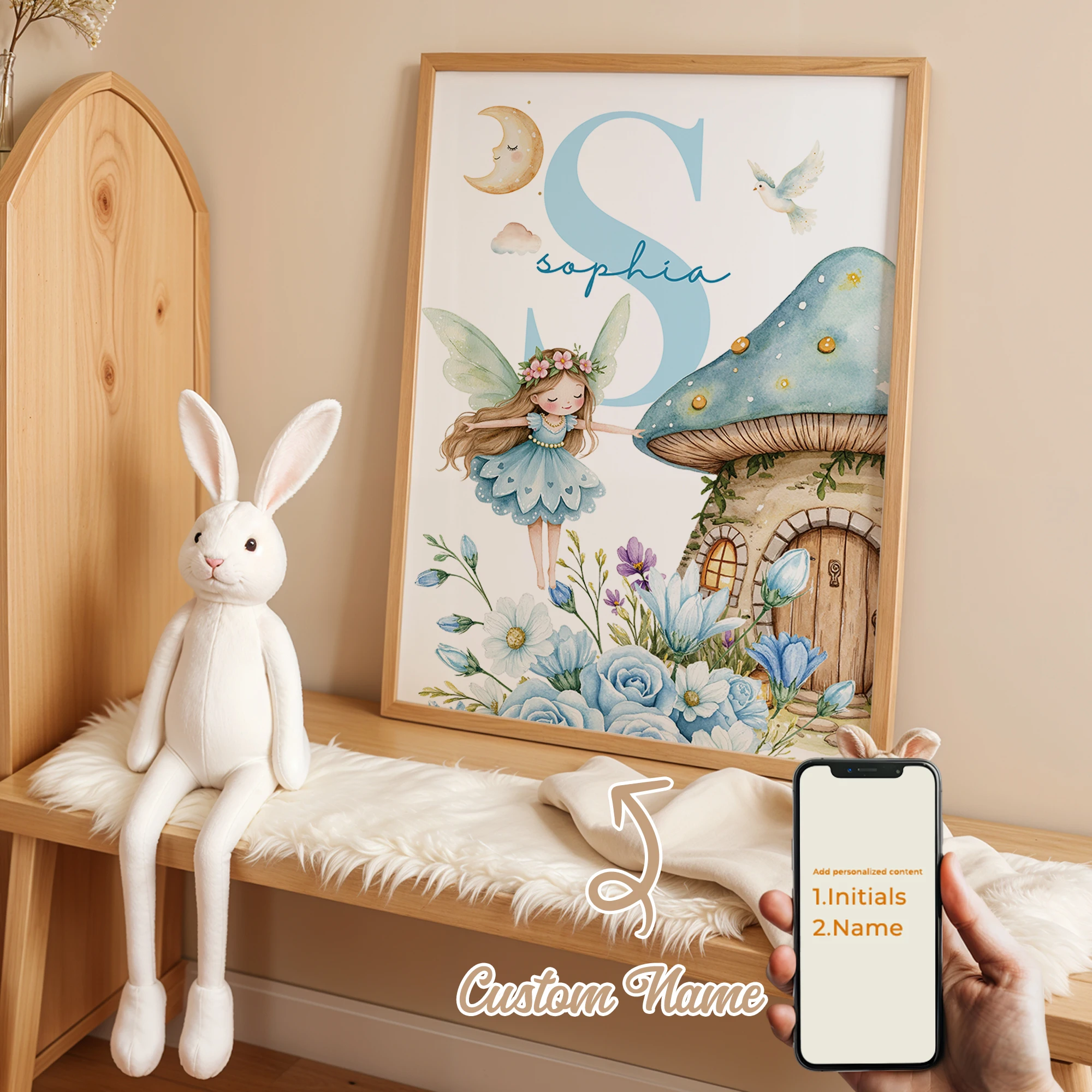 

Personalized Custom Name Cartoon Blue Elf Wall Art Print Picture Canvas Poster Painting For Living Room Kids Room Home Decor