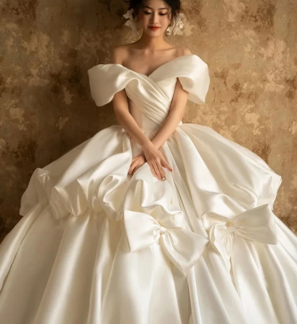 ZHUISHU Aangepaste Satijn Een Schouder Retro Trouwjurk Hoge Kwaliteit Textuur Franse Taart Rok Grote Staart Bruidsjurken 2025